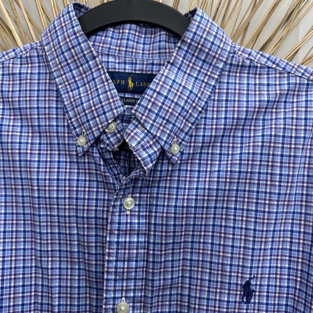 Ralph Lauren Men's Button Down Classic Fit Large Purple Blue